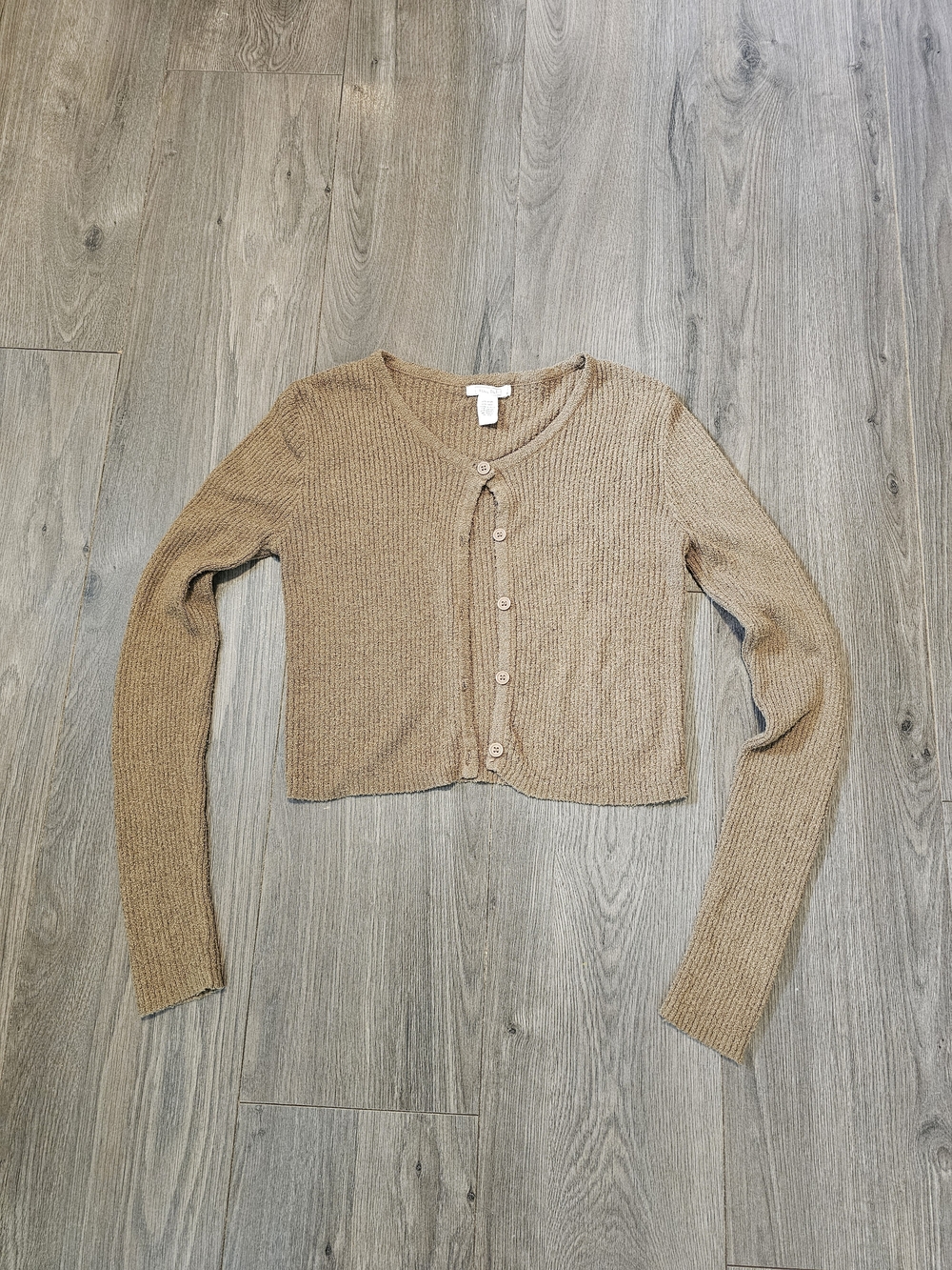 Full Tilt Cropped Ribbed Button Cardigan - Tan